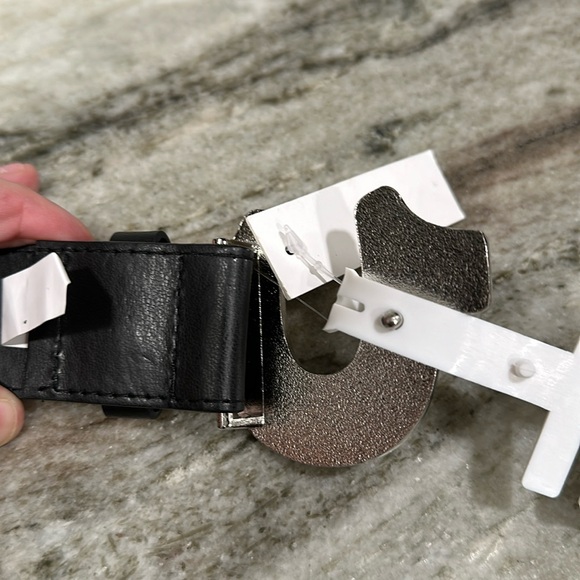 True Religion Silver Horseshoe Black Faux Leather Belt w/ Rhinestones Size XL - Picture 6 of 9